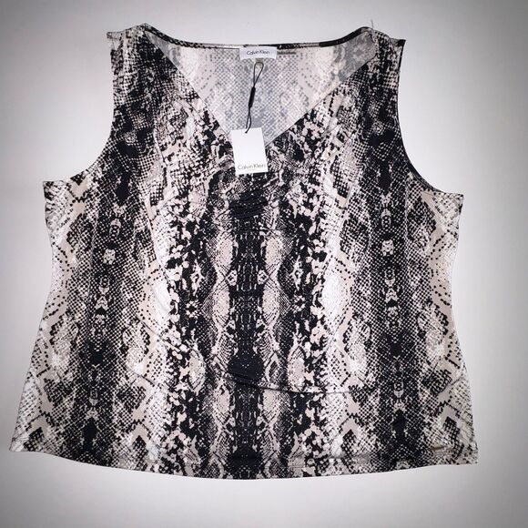 Calvin Klein Womens Reptile Print Sleeveless Tank Top Size 2X NWT Drape Neck - Picture 8 of 11